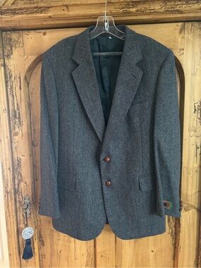 Boston Traders Men's Blue Gray Herringbone Wool Sport Coat Size 43R Vintage